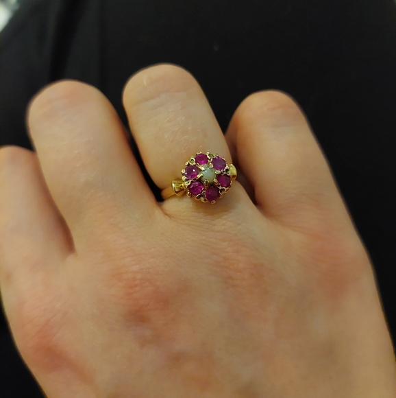 14k Victorian ruby seed pearl ring - Picture 2 of 11